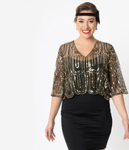 Load image into Gallery viewer, 1920s Black & Gold Three Quarter Sleeve Sequin Bolero