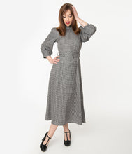 Load image into Gallery viewer, Black & White Houndstooth Long Sleeve Midi Dress