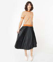 Load image into Gallery viewer, Black Leatherette Pleated Midi Skirt