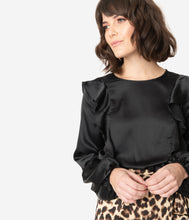 Load image into Gallery viewer, 1970s Style Black & Leopard Ruffle Maxi Dress