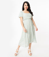 Load image into Gallery viewer, 1940s Style Mint Floral Print Dress