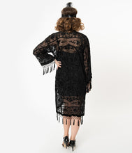 Load image into Gallery viewer, Black Medallion Devore Velvet Beaded Flapper Coat