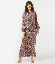 Load image into Gallery viewer, 1970s Style Pink Jaguar Maxi Dress