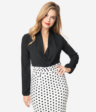 Load image into Gallery viewer, Black Long Sleeve Surplice Bodysuit