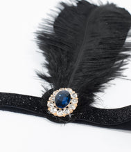 Load image into Gallery viewer, 1920s Sapphire Stone & Black Feather Flapper Headband