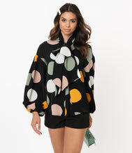 Load image into Gallery viewer, 1960s Style Black & Multicolor Large Dot Blouse