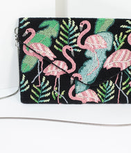 Load image into Gallery viewer, Black & Pink Flamingo Tropical Beaded Envelope Clutch