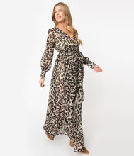 Load image into Gallery viewer, 1970s Leopard Print Long Sleeve Maxi Dress