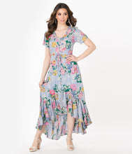 Load image into Gallery viewer, 1940s Style Lilac & Multi Floral Print High-Low Dress