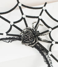 Load image into Gallery viewer, Black Rhinestone Spider & Web Headband