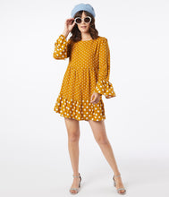 Load image into Gallery viewer, 1960s Mustard & Ivory Polka Dot Babydoll Dress
