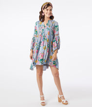 Load image into Gallery viewer, 1960s Lilac & Multi Floral Crochet Trapeze Dress