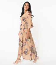 Load image into Gallery viewer, 1970s Coffee Tan & Multi Floral Print Maxi Dress