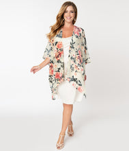 Load image into Gallery viewer, 1920s Style Beige & Pink Floral Devore Velvet Kimono