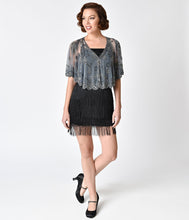 Load image into Gallery viewer, 1920s Style Silver Grey Beaded Sheer Mesh Capelet
