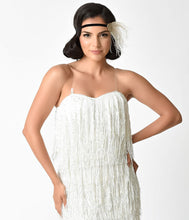 Load image into Gallery viewer, 1920s Style White & Iridescent Sequin & Fringe Flapper Dress
