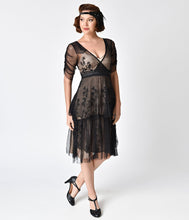 Load image into Gallery viewer, 1930s Style Black Onyx Embroidered Zoey Day Dress