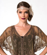 Load image into Gallery viewer, 1920s Style Brown & Dusty Rose Gold Beaded Sheer Mesh Capelet