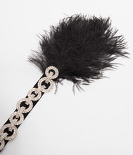 Load image into Gallery viewer, Black Feather & Silver Linked Rhinestones Channel Flapper Headband