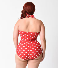 Load image into Gallery viewer, Plus Size Esther Williams Vintage Inspired 1950s Style Red & White Polka Dot Swimsuit