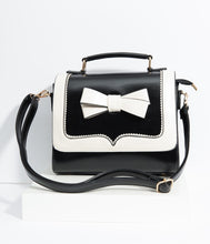 Load image into Gallery viewer, Black &amp; White Bow Leatherette Purse
