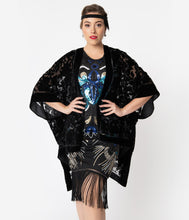 Load image into Gallery viewer, Black Burnout Velvet Floral Kimono
