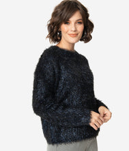 Load image into Gallery viewer, Black Fuzzy Sparkle Long Sleeve Pullover Sweater
