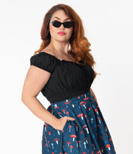 Load image into Gallery viewer, Bettie Page Plus Size 1950s Black La Fiesta Crop Top
