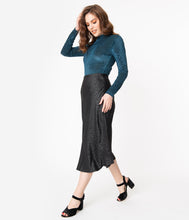 Load image into Gallery viewer, Black Leopard Print Satin Midi Skirt
