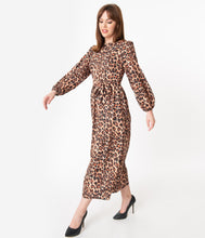 Load image into Gallery viewer, 1970s Style Leopard Print Modest Dress

