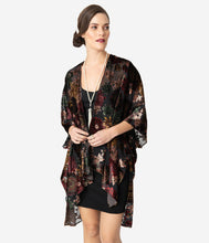 Load image into Gallery viewer, Black Deco Floral Devore Velvet Kimono
