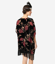 Load image into Gallery viewer, Black &amp; Red Floral Devore Velvet Kimono
