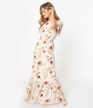 Load image into Gallery viewer, 1940s Cream &amp; Multi Floral Maxi Dress
