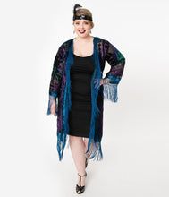 Load image into Gallery viewer, 1920s Blue Devore Velvet Lattice Scarf Coat
