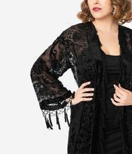 Load image into Gallery viewer, Black Medallion Devore Velvet Beaded Flapper Coat
