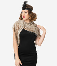 Load image into Gallery viewer, 1920s Style Champagne Beaded Devore Velvet Shawl
