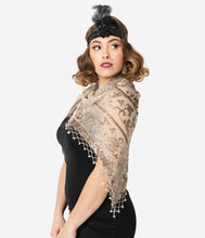 Load image into Gallery viewer, 1920s Style Champagne Beaded Devore Velvet Shawl
