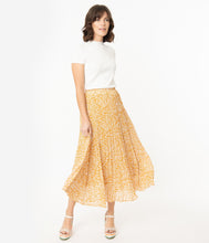 Load image into Gallery viewer, 1970s Mustard Leopard Print Pleated Midi Skirt

