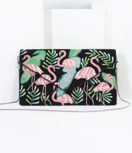 Load image into Gallery viewer, Black &amp; Pink Flamingo Tropical Beaded Envelope Clutch
