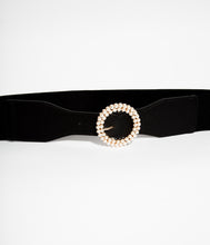 Load image into Gallery viewer, Black &amp; Ivory Pearl Elastic Belt
