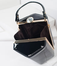 Load image into Gallery viewer, Black Patent Leatherette Hexagon Hard Case Purse
