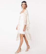 Load image into Gallery viewer, 1920s Style Cream Crochet Lace Kimono
