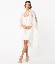 Load image into Gallery viewer, 1920s Style Cream Crochet Lace Kimono
