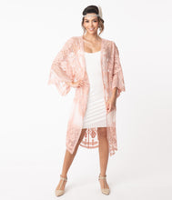 Load image into Gallery viewer, 1920s Style Blush Pink Crochet Lace Kimono
