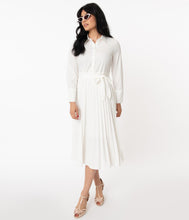 Load image into Gallery viewer, 1940s Style White Pleated Midi Dress
