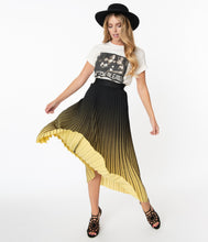 Load image into Gallery viewer, Black &amp; Yellow Ombre Pleated Midi Skirt
