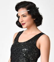 Load image into Gallery viewer, 1920s Style Black Ostrich Feather &amp; Silver Crystal Plumette Headband
