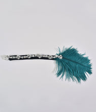 Load image into Gallery viewer, 1920s Style Turquoise Feather &amp; Silver Crystal Headband
