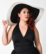 Load image into Gallery viewer, Black &amp; White Color Block Woven Sun Hat with Tie
