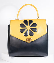 Load image into Gallery viewer, Black &amp; Mustard Yellow Leatherette Waterlily Purse
